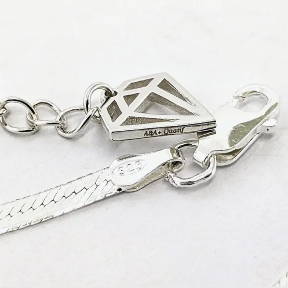 Italian Sterling Silver Reversible Herringbone Necklace with Diamond-Shaped Tag - Picture 8 of 10